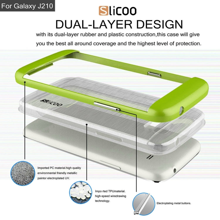 SLiCOO for Galaxy J2 (2016) / J210 Concise Fashion Separable Dichromatic Brushed Texture Transparent TPU + Electroplating PC Combination Case