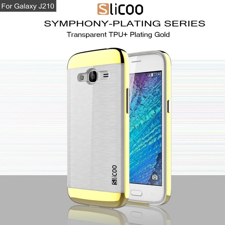 SLiCOO for Galaxy J2 (2016) / J210 Concise Fashion Separable Dichromatic Brushed Texture Transparent TPU + Electroplating PC Combination Case