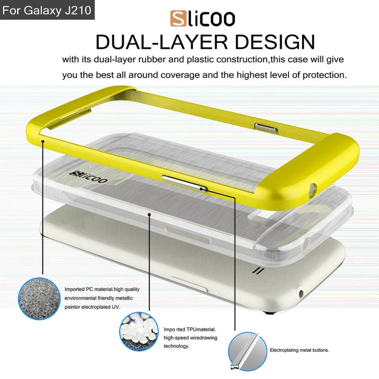SLiCOO for Galaxy J2 (2016) / J210 Concise Fashion Separable Dichromatic Brushed Texture Transparent TPU + Electroplating PC Combination Case