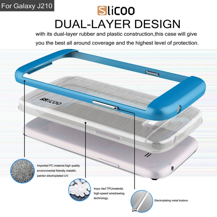 SLiCOO for Galaxy J2 (2016) / J210 Concise Fashion Separable Dichromatic Brushed Texture Transparent TPU + Electroplating PC Combination Case