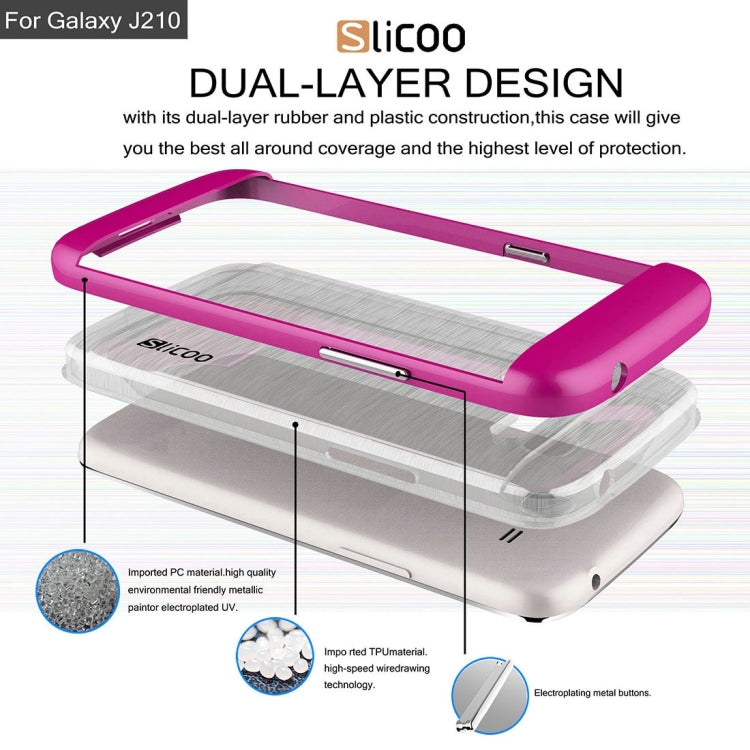SLiCOO for Galaxy J2 (2016) / J210 Concise Fashion Separable Dichromatic Brushed Texture Transparent TPU + Electroplating PC Combination Case