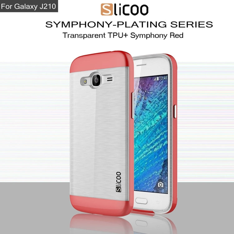 SLiCOO for Galaxy J2 (2016) / J210 Concise Fashion Separable Dichromatic Brushed Texture Transparent TPU + Electroplating PC Combination Case