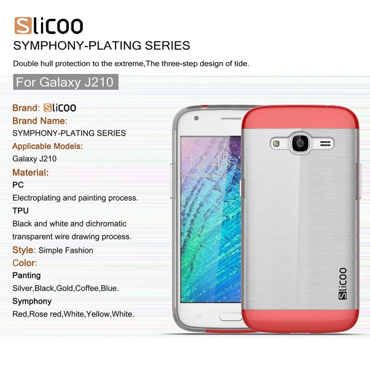 SLiCOO for Galaxy J2 (2016) / J210 Concise Fashion Separable Dichromatic Brushed Texture Transparent TPU + Electroplating PC Combination Case