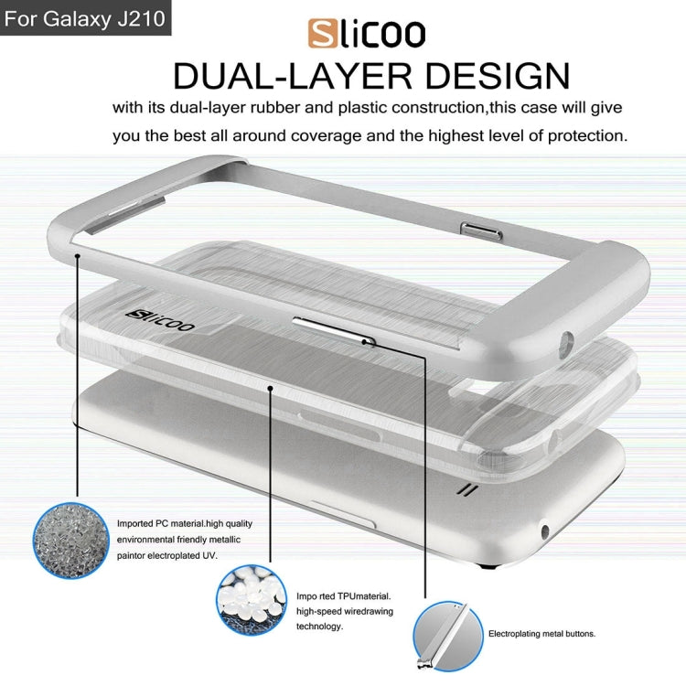 SLiCOO for Galaxy J2 (2016) / J210 Concise Fashion Separable Dichromatic Brushed Texture Transparent TPU + Electroplating PC Combination Case