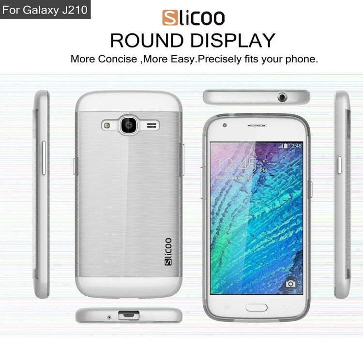 SLiCOO for Galaxy J2 (2016) / J210 Concise Fashion Separable Dichromatic Brushed Texture Transparent TPU + Electroplating PC Combination Case