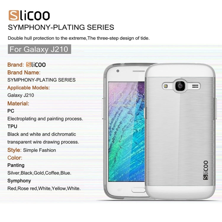 SLiCOO for Galaxy J2 (2016) / J210 Concise Fashion Separable Dichromatic Brushed Texture Transparent TPU + Electroplating PC Combination Case