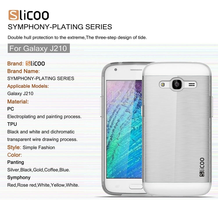 SLiCOO for Galaxy J2 (2016) / J210 Concise Fashion Separable Dichromatic Brushed Texture Transparent TPU + Electroplating PC Combination Case