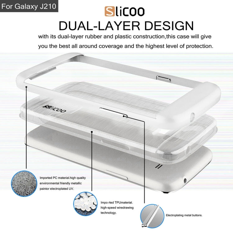 SLiCOO for Galaxy J2 (2016) / J210 Concise Fashion Separable Dichromatic Brushed Texture Transparent TPU + Electroplating PC Combination Case