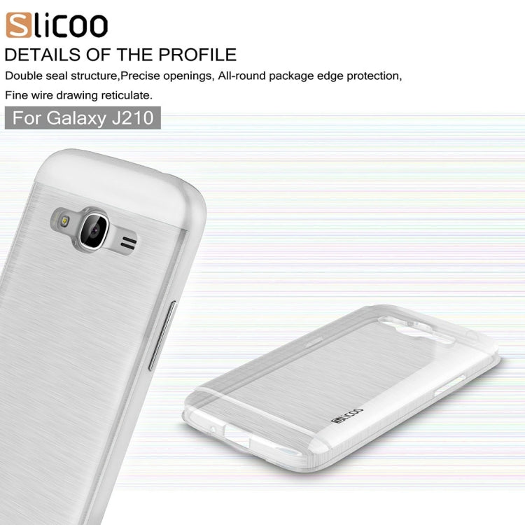 SLiCOO for Galaxy J2 (2016) / J210 Concise Fashion Separable Dichromatic Brushed Texture Transparent TPU + Electroplating PC Combination Case