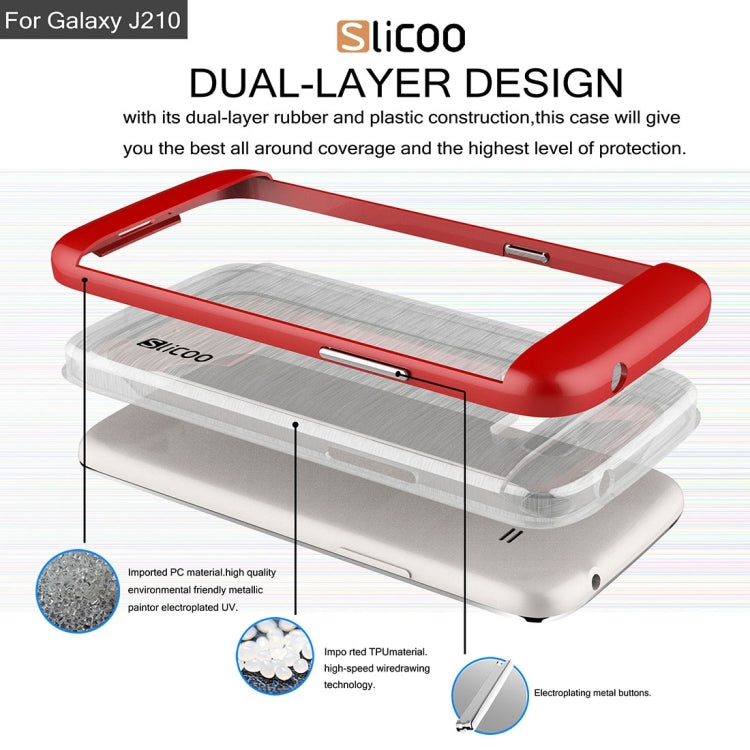 SLiCOO for Galaxy J2 (2016) / J210 Concise Fashion Separable Dichromatic Brushed Texture Transparent TPU + Electroplating PC Combination Case