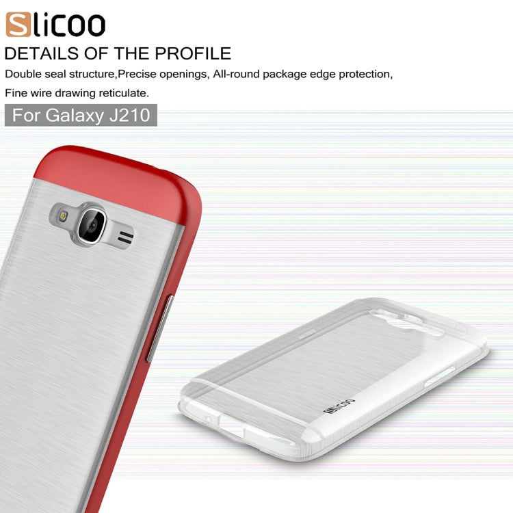 SLiCOO for Galaxy J2 (2016) / J210 Concise Fashion Separable Dichromatic Brushed Texture Transparent TPU + Electroplating PC Combination Case