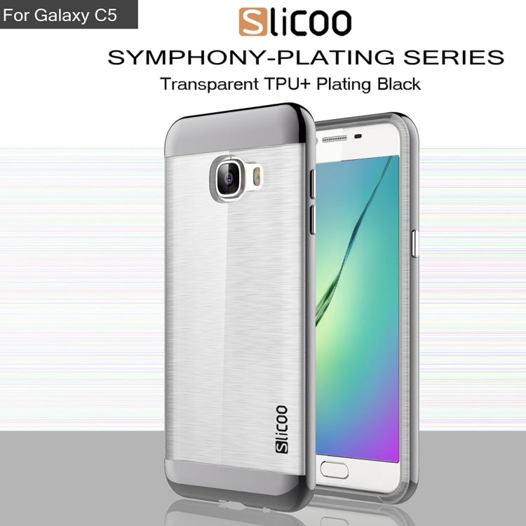 SLiCOO for Galaxy C5 / C500 Concise Fashion Separable Dichromatic Brushed Texture Transparent TPU + Electroplating PC Combination Case