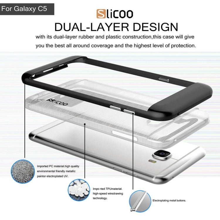 SLiCOO for Galaxy C5 / C500 Concise Fashion Separable Dichromatic Brushed Texture Transparent TPU + Electroplating PC Combination Case