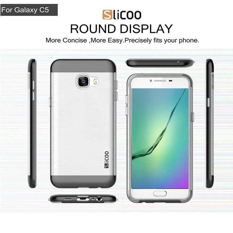 SLiCOO for Galaxy C5 / C500 Concise Fashion Separable Dichromatic Brushed Texture Transparent TPU + Electroplating PC Combination Case