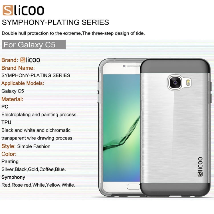SLiCOO for Galaxy C5 / C500 Concise Fashion Separable Dichromatic Brushed Texture Transparent TPU + Electroplating PC Combination Case