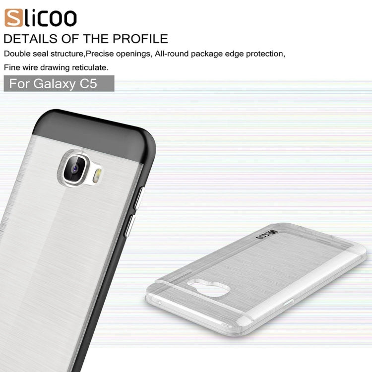 SLiCOO for Galaxy C5 / C500 Concise Fashion Separable Dichromatic Brushed Texture Transparent TPU + Electroplating PC Combination Case
