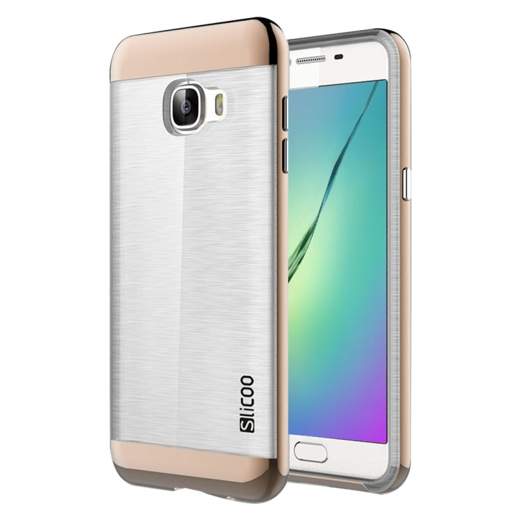 SLiCOO for Galaxy C5 / C500 Concise Fashion Separable Dichromatic Brushed Texture Transparent TPU + Electroplating PC Combination Case