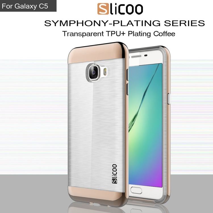 SLiCOO for Galaxy C5 / C500 Concise Fashion Separable Dichromatic Brushed Texture Transparent TPU + Electroplating PC Combination Case