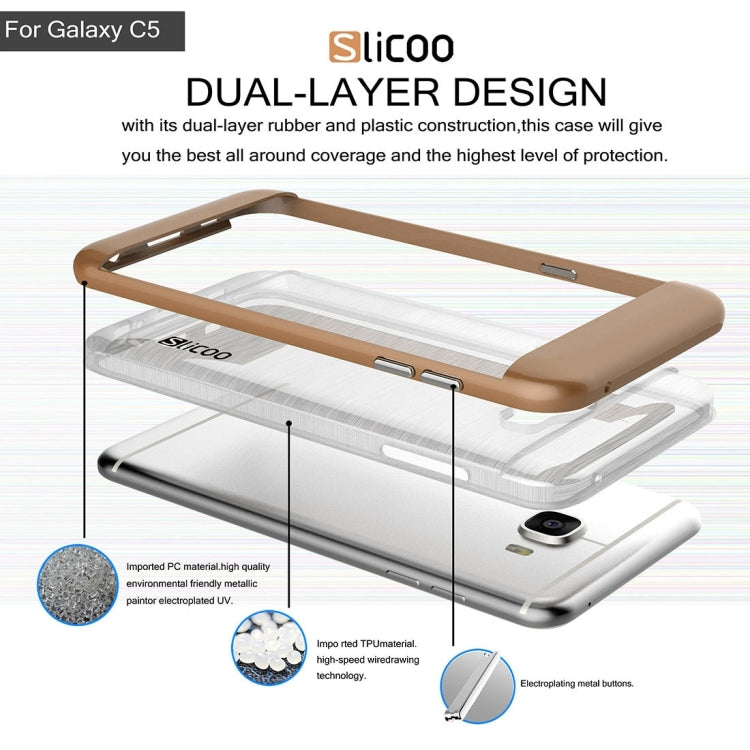 SLiCOO for Galaxy C5 / C500 Concise Fashion Separable Dichromatic Brushed Texture Transparent TPU + Electroplating PC Combination Case