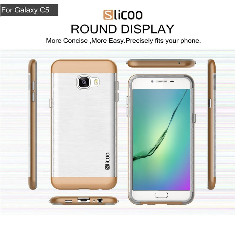 SLiCOO for Galaxy C5 / C500 Concise Fashion Separable Dichromatic Brushed Texture Transparent TPU + Electroplating PC Combination Case
