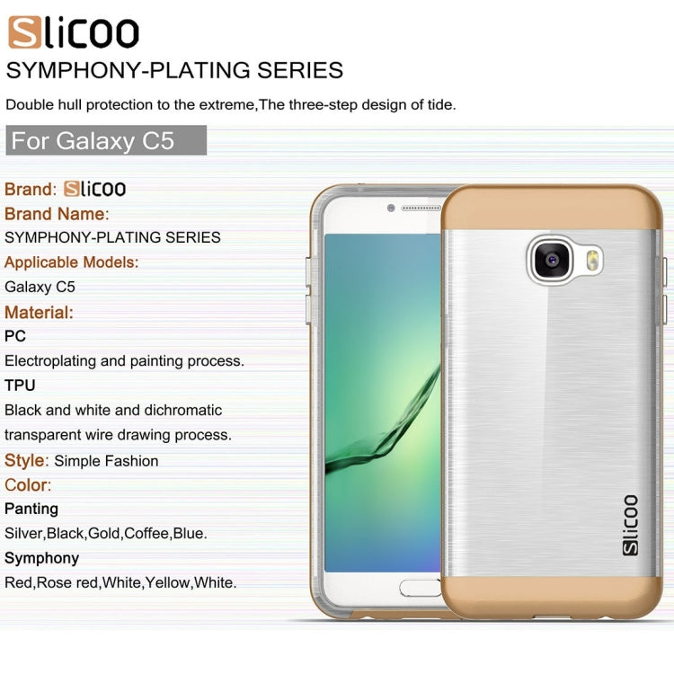 SLiCOO for Galaxy C5 / C500 Concise Fashion Separable Dichromatic Brushed Texture Transparent TPU + Electroplating PC Combination Case