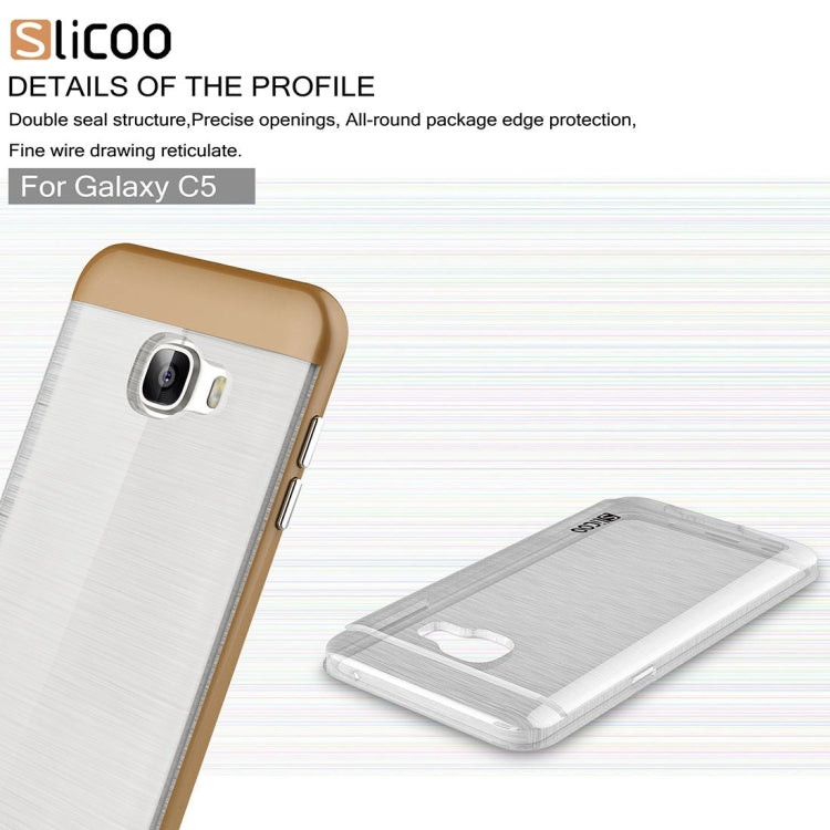 SLiCOO for Galaxy C5 / C500 Concise Fashion Separable Dichromatic Brushed Texture Transparent TPU + Electroplating PC Combination Case