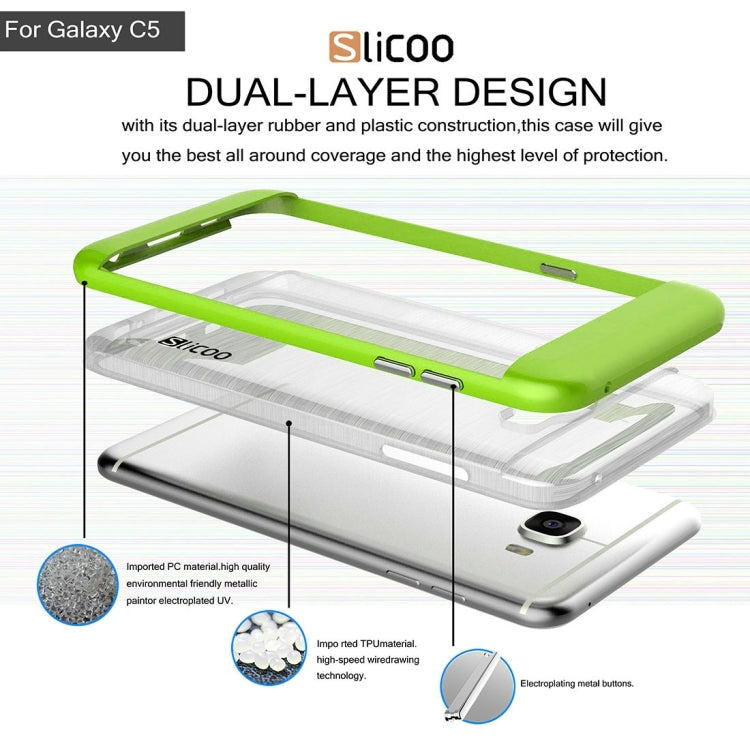 SLiCOO for Galaxy C5 / C500 Concise Fashion Separable Dichromatic Brushed Texture Transparent TPU + Electroplating PC Combination Case