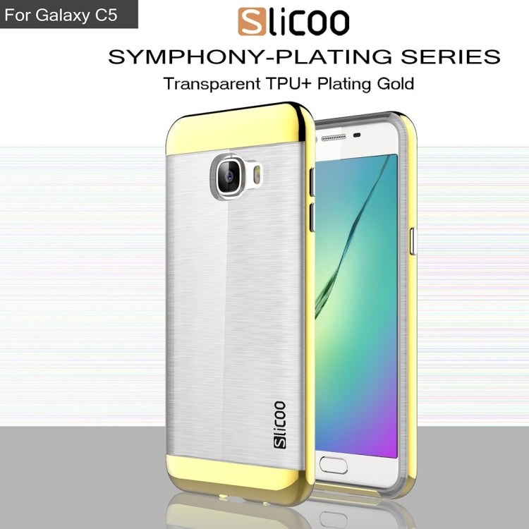 SLiCOO for Galaxy C5 / C500 Concise Fashion Separable Dichromatic Brushed Texture Transparent TPU + Electroplating PC Combination Case