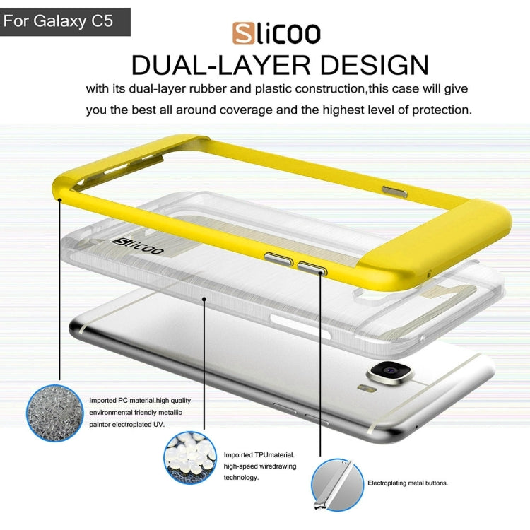 SLiCOO for Galaxy C5 / C500 Concise Fashion Separable Dichromatic Brushed Texture Transparent TPU + Electroplating PC Combination Case