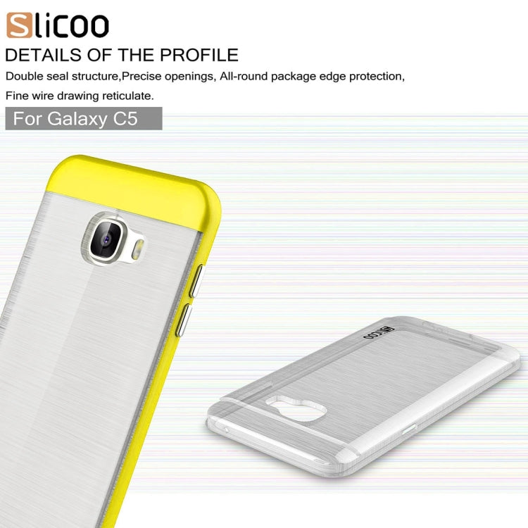 SLiCOO for Galaxy C5 / C500 Concise Fashion Separable Dichromatic Brushed Texture Transparent TPU + Electroplating PC Combination Case