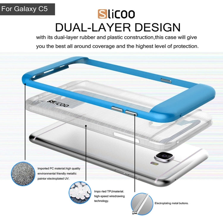 SLiCOO for Galaxy C5 / C500 Concise Fashion Separable Dichromatic Brushed Texture Transparent TPU + Electroplating PC Combination Case