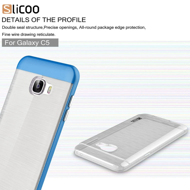 SLiCOO for Galaxy C5 / C500 Concise Fashion Separable Dichromatic Brushed Texture Transparent TPU + Electroplating PC Combination Case