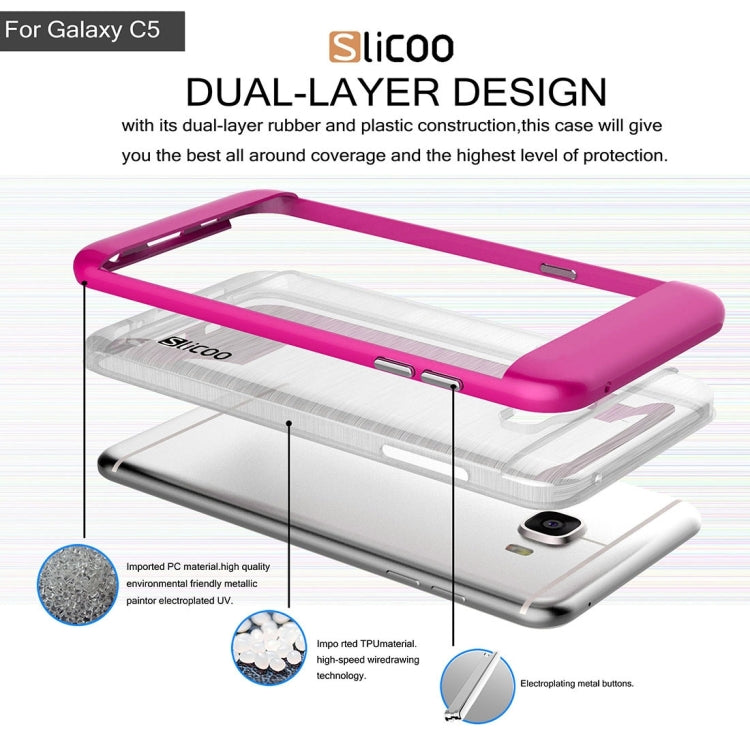 SLiCOO for Galaxy C5 / C500 Concise Fashion Separable Dichromatic Brushed Texture Transparent TPU + Electroplating PC Combination Case