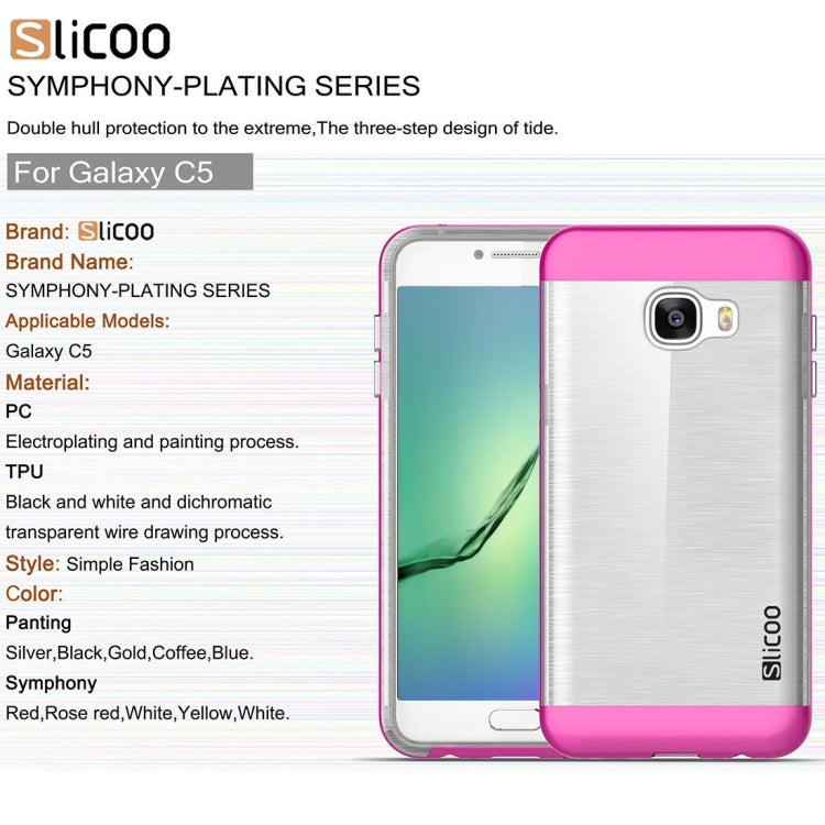 SLiCOO for Galaxy C5 / C500 Concise Fashion Separable Dichromatic Brushed Texture Transparent TPU + Electroplating PC Combination Case