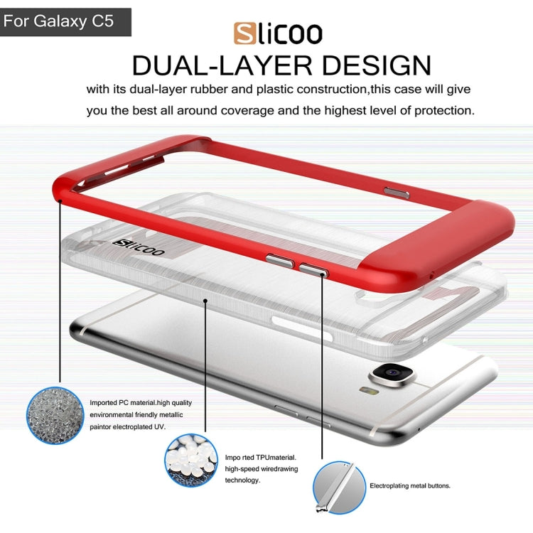 SLiCOO for Galaxy C5 / C500 Concise Fashion Separable Dichromatic Brushed Texture Transparent TPU + Electroplating PC Combination Case