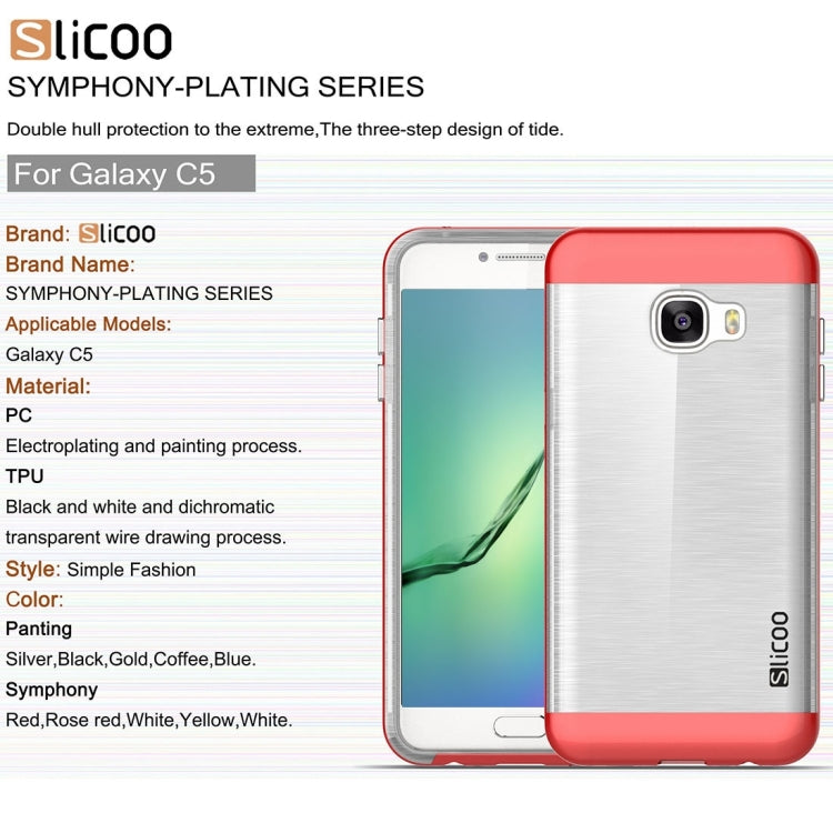 SLiCOO for Galaxy C5 / C500 Concise Fashion Separable Dichromatic Brushed Texture Transparent TPU + Electroplating PC Combination Case