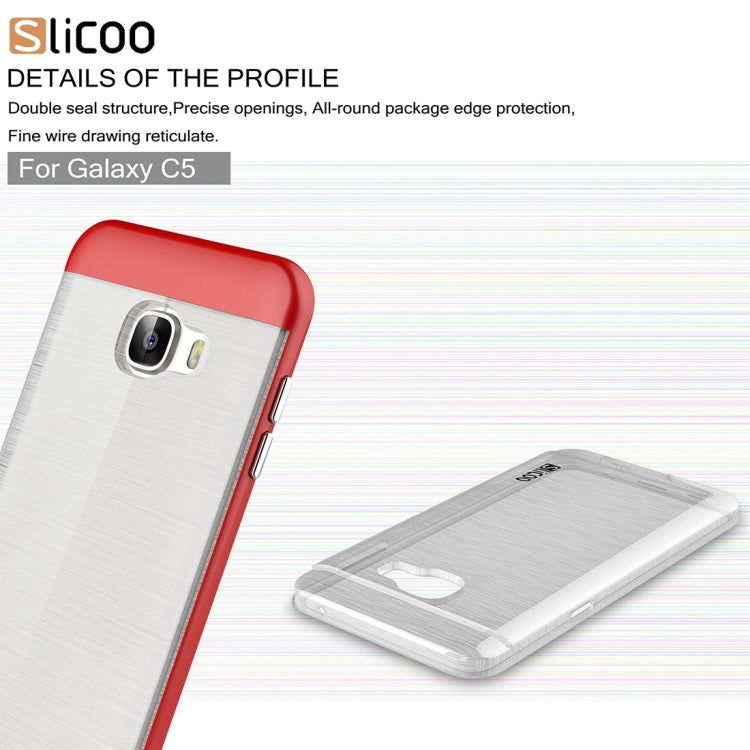 SLiCOO for Galaxy C5 / C500 Concise Fashion Separable Dichromatic Brushed Texture Transparent TPU + Electroplating PC Combination Case