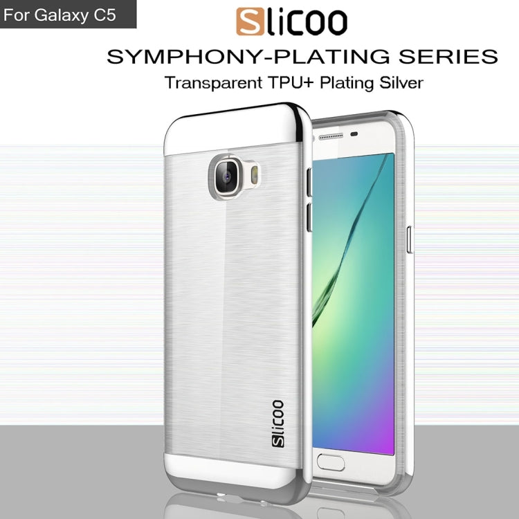 SLiCOO for Galaxy C5 / C500 Concise Fashion Separable Dichromatic Brushed Texture Transparent TPU + Electroplating PC Combination Case