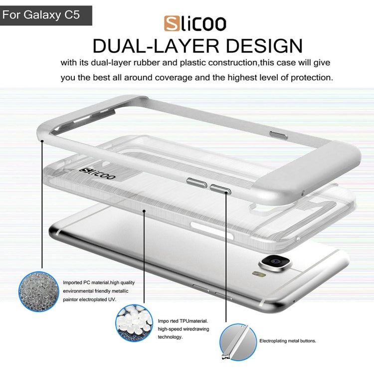 SLiCOO for Galaxy C5 / C500 Concise Fashion Separable Dichromatic Brushed Texture Transparent TPU + Electroplating PC Combination Case