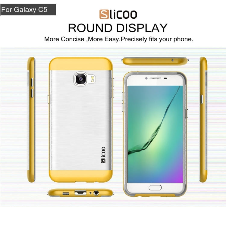 SLiCOO for Galaxy C5 / C500 Concise Fashion Separable Dichromatic Brushed Texture Transparent TPU + Electroplating PC Combination Case