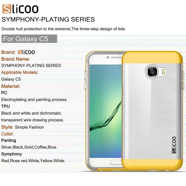 SLiCOO for Galaxy C5 / C500 Concise Fashion Separable Dichromatic Brushed Texture Transparent TPU + Electroplating PC Combination Case