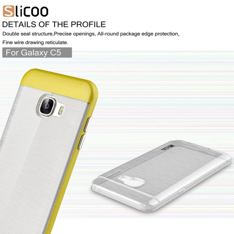 SLiCOO for Galaxy C5 / C500 Concise Fashion Separable Dichromatic Brushed Texture Transparent TPU + Electroplating PC Combination Case