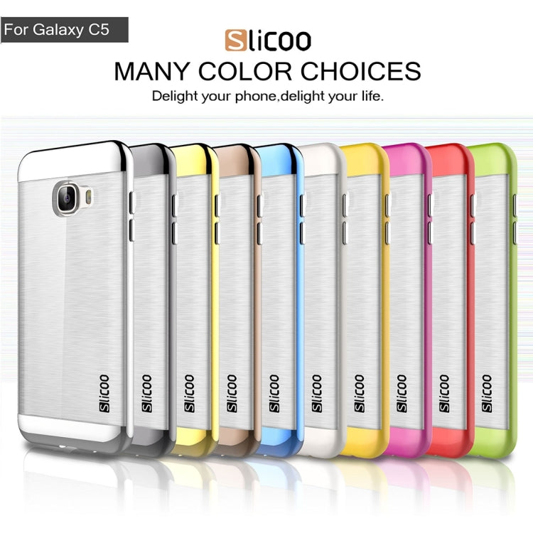 SLiCOO for Galaxy C5 / C500 Concise Fashion Separable Dichromatic Brushed Texture Transparent TPU + Electroplating PC Combination Case