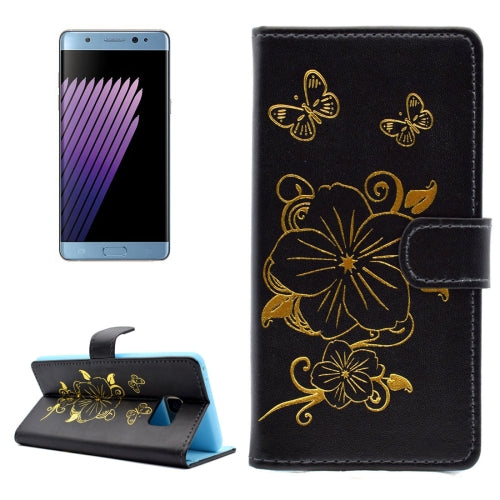 For Galaxy Note 7 / N930 Bronzing Butterfly Pattern Horizontal Flip PU Leather Case with Holder & Card Slots & Wallet