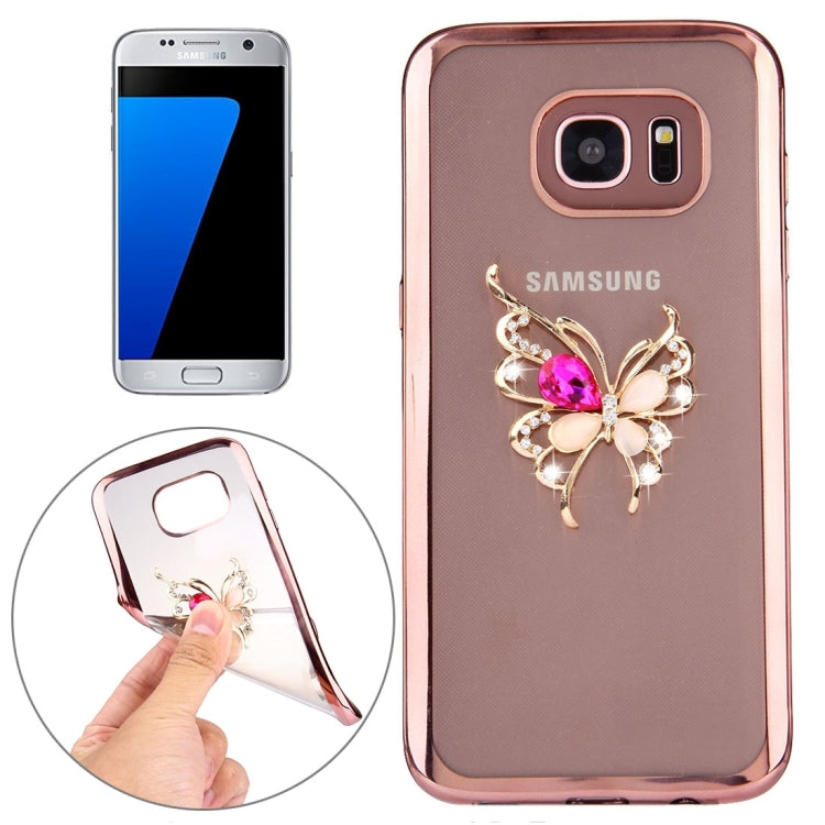 For Galaxy S7 Edge / G935 Diamond Encrusted Butterfly Pattern Electroplating Frame TPU Protective Case(Rose Gold)
