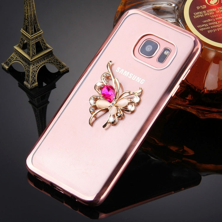 For Galaxy S7 Edge / G935 Diamond Encrusted Butterfly Pattern Electroplating Frame TPU Protective Case(Rose Gold)