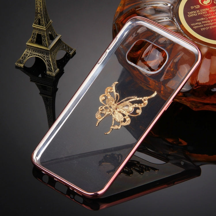 For Galaxy S7 Edge / G935 Diamond Encrusted Butterfly Pattern Electroplating Frame TPU Protective Case(Rose Gold)