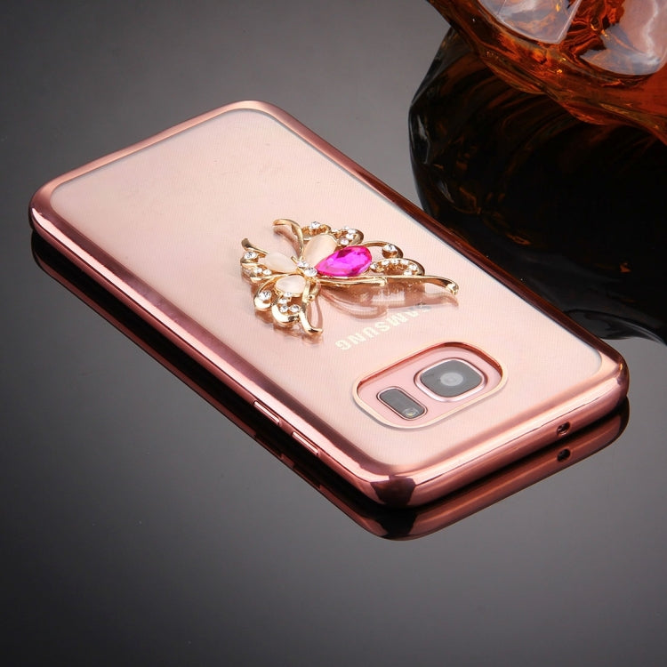 For Galaxy S7 Edge / G935 Diamond Encrusted Butterfly Pattern Electroplating Frame TPU Protective Case(Rose Gold)
