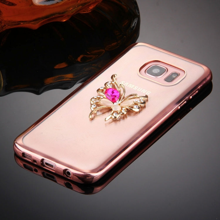 For Galaxy S7 Edge / G935 Diamond Encrusted Butterfly Pattern Electroplating Frame TPU Protective Case(Rose Gold)