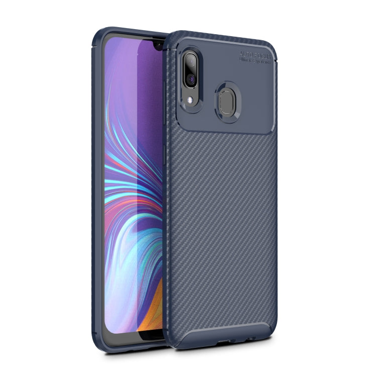 Beetle Series Carbon Fiber Texture Shockproof TPU Case for Galaxy A30(Blue)